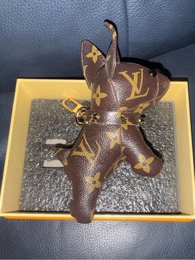 Louis Vuitton Brown & Gold Monogram Dog Charm Keyring